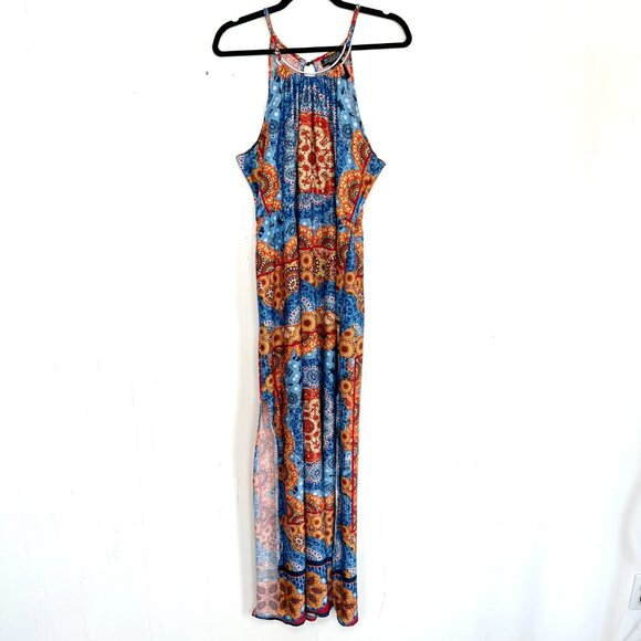 Rouge Collection Boho Colorful Print Halter Stretch Maxi Dress 2X - Picture 1 of 4